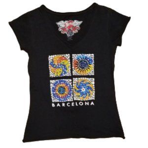 Safon Barcelona Spain Souvenir T-Shirt Women's Small S | Spain Travel Tee Black